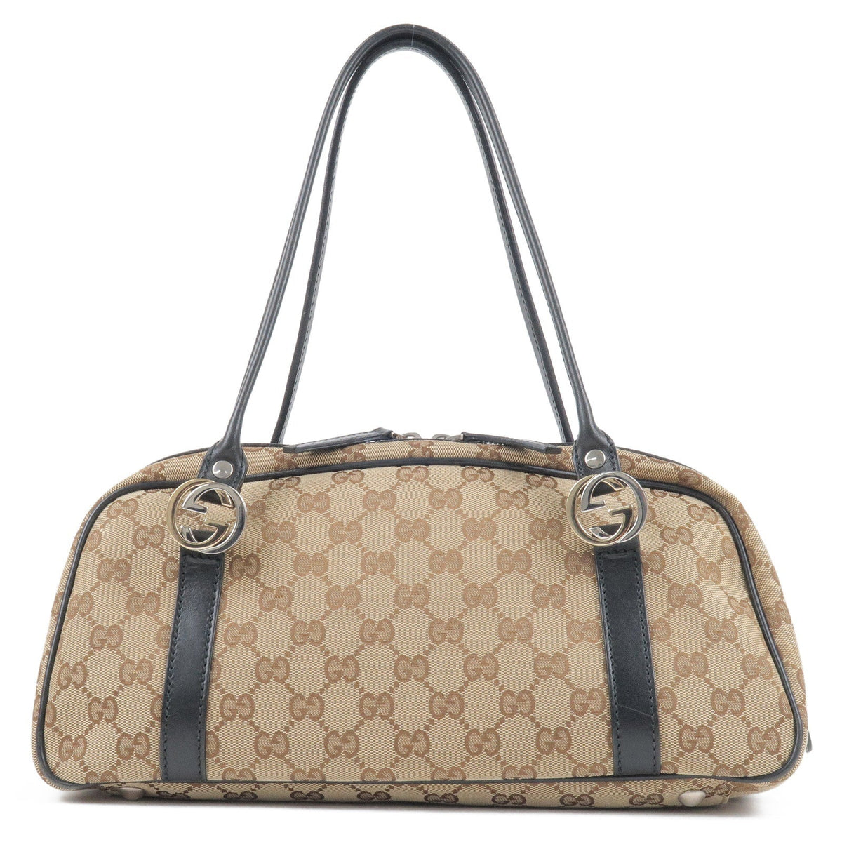 GUCCI GG Twins GG Canvas Leather Boston Bag Beige Black 232958