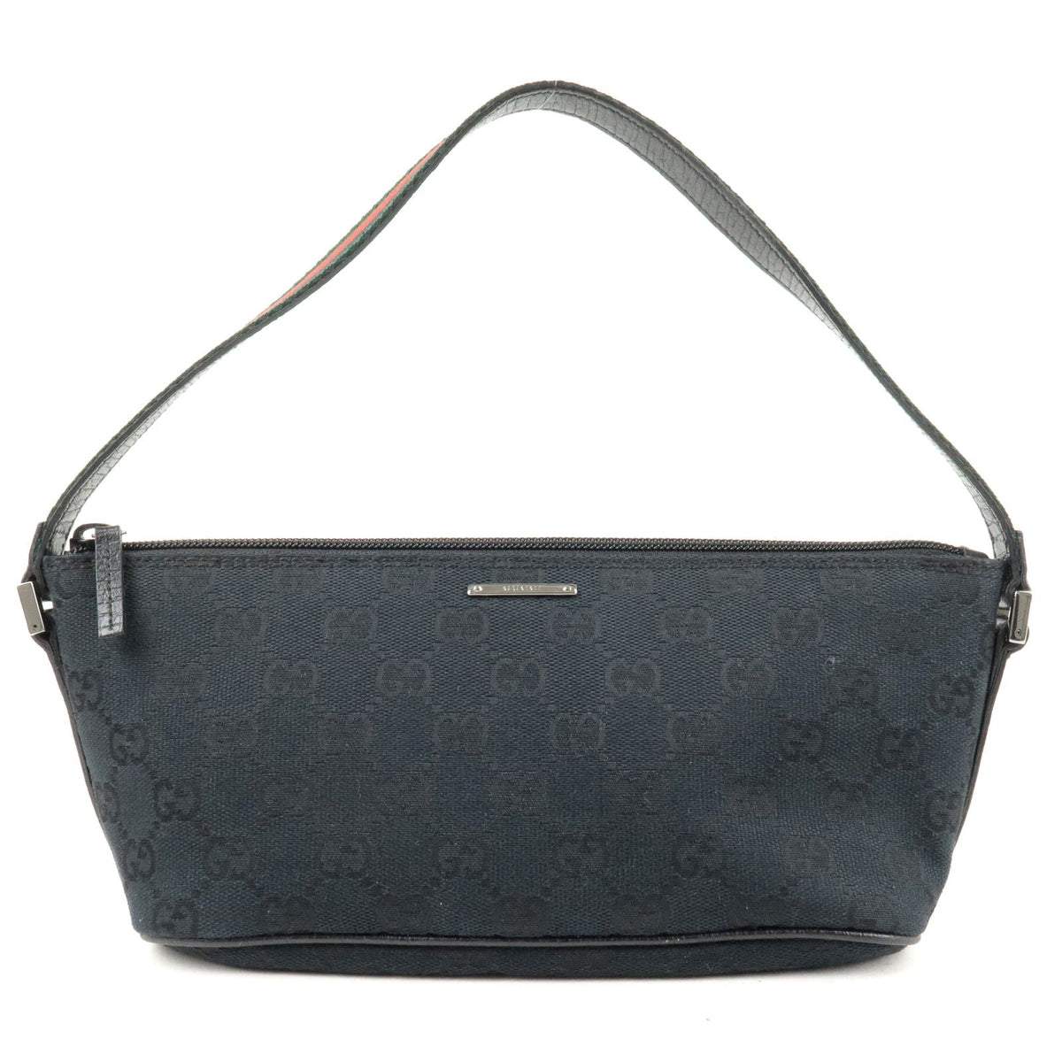 GUCCI Sherry GG Canvas Leather Boat Bag Pouch Black 141809