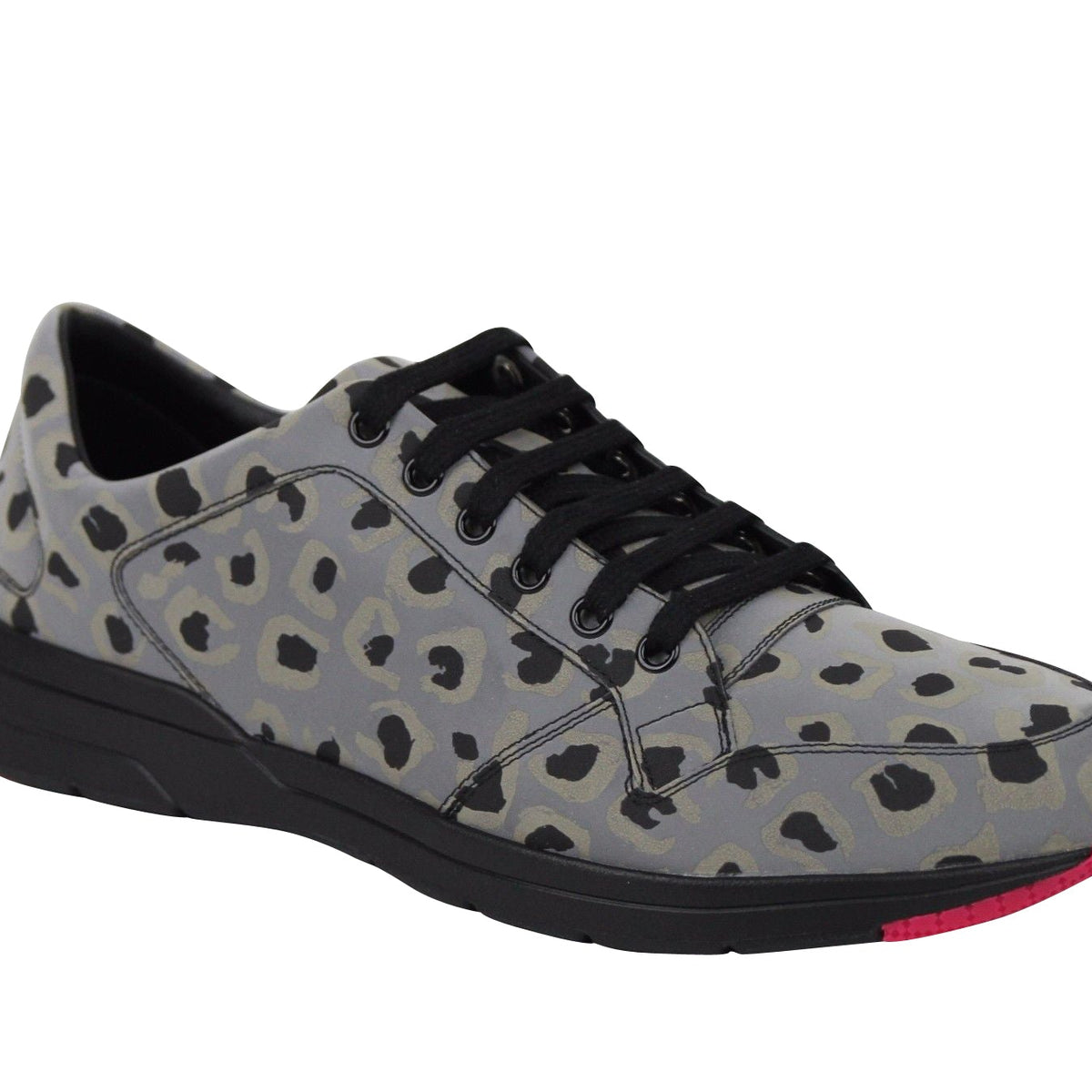 Gucci Men's Reflex Leopard Print Gray Fabric Running Sneakers