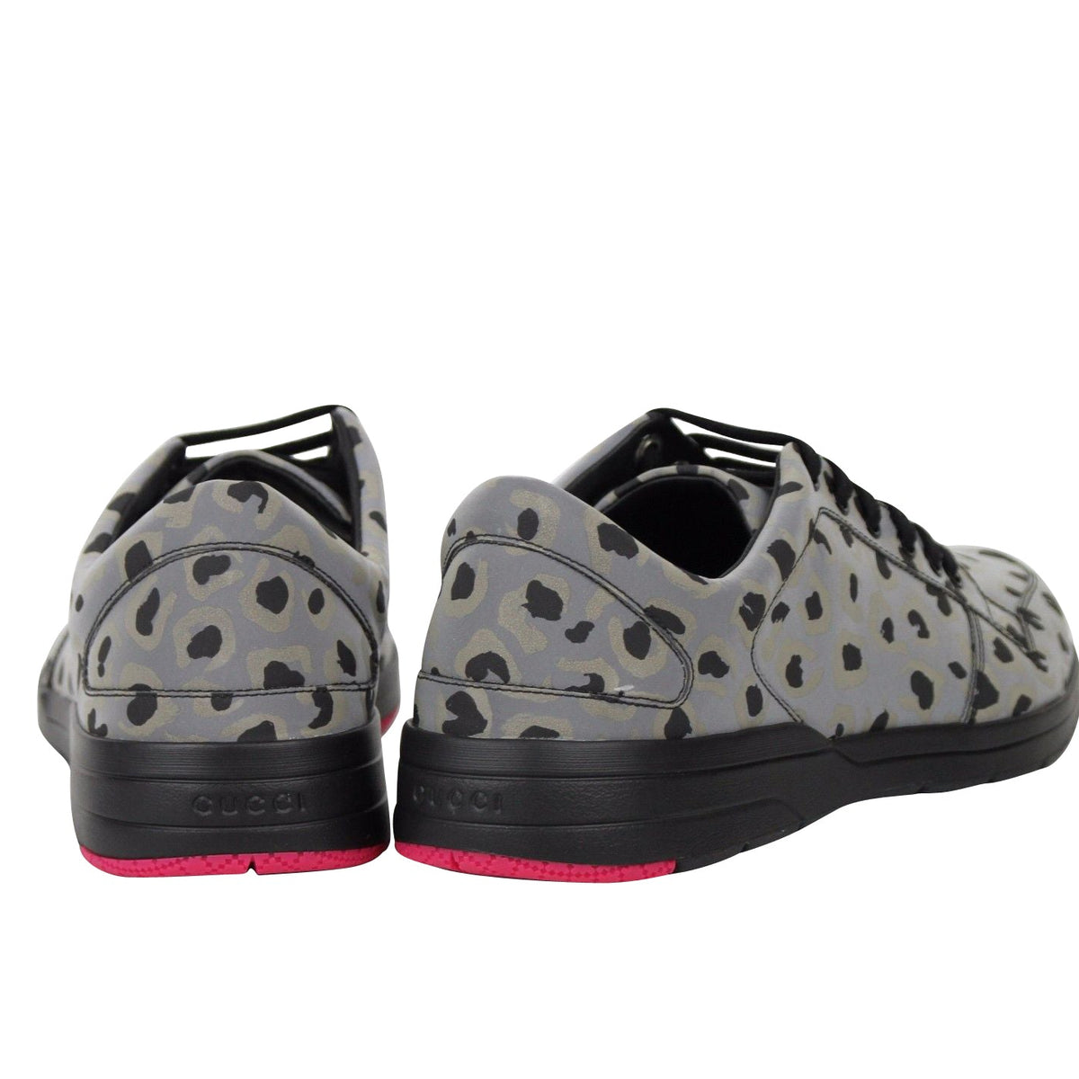Gucci Men's Reflex Leopard Print Gray Fabric Running Sneakers