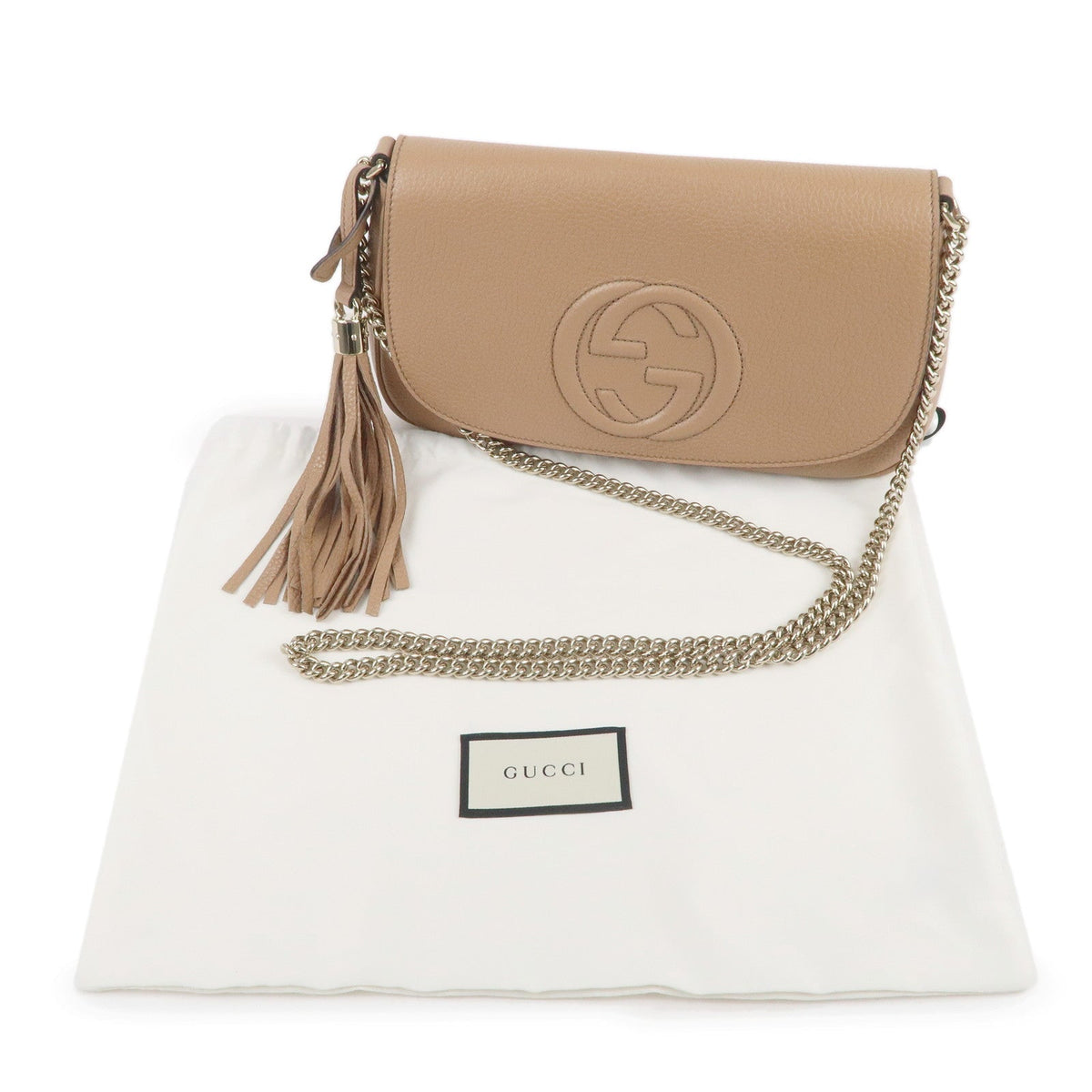 GUCCI SOHO Leather Chain Shoulder Bag Crossbody Bag Beige 536224