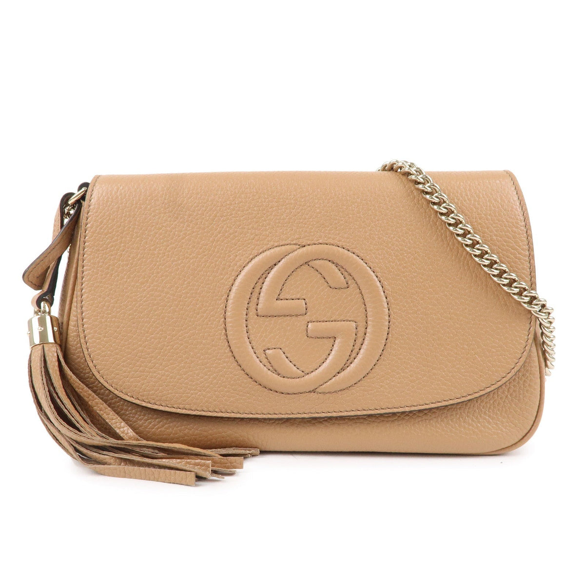 GUCCI SOHO Leather Chain Shoulder Bag Crossbody Bag Beige 536224