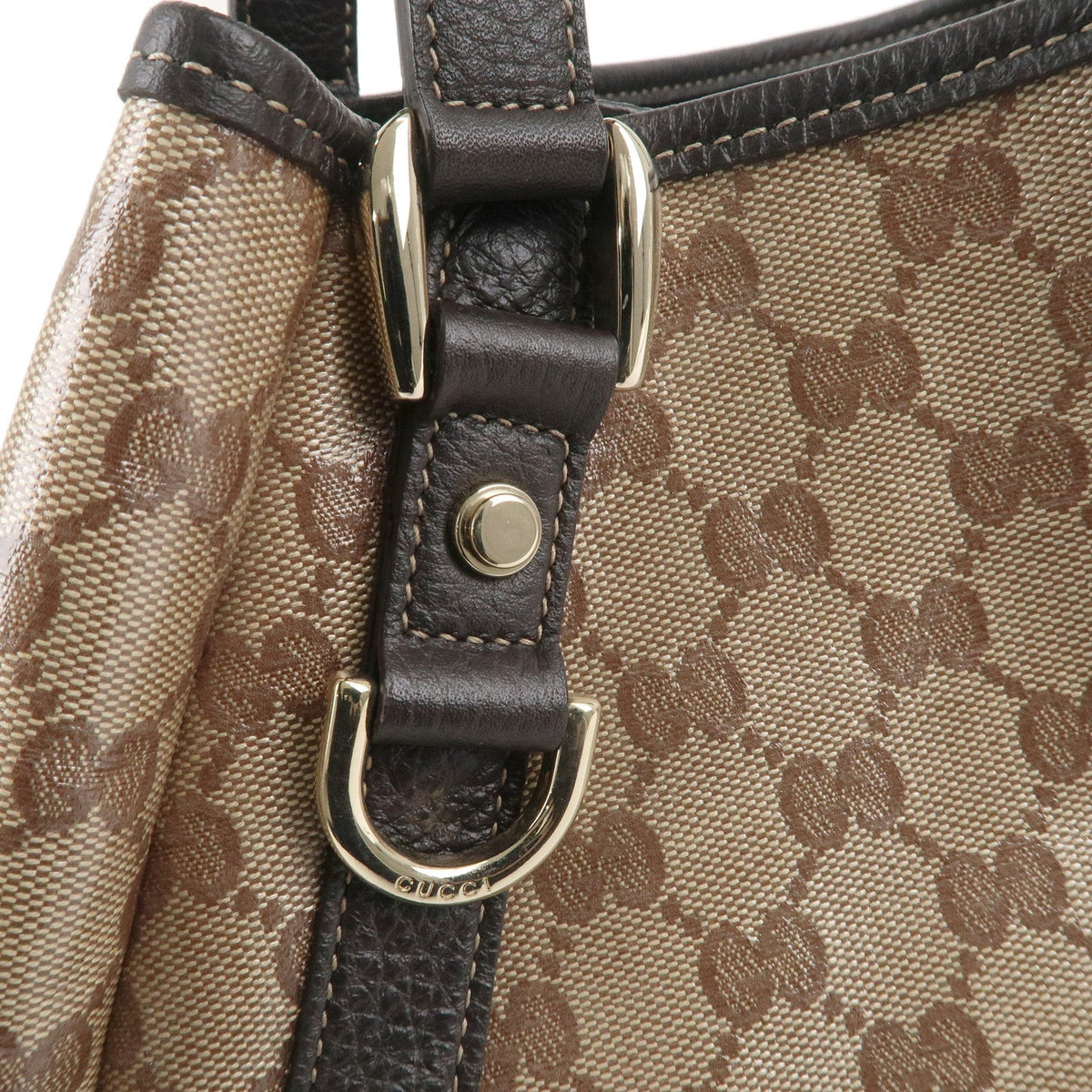 GUCCI Abbey GG Crystal Leather Tote Bag Beige 293578