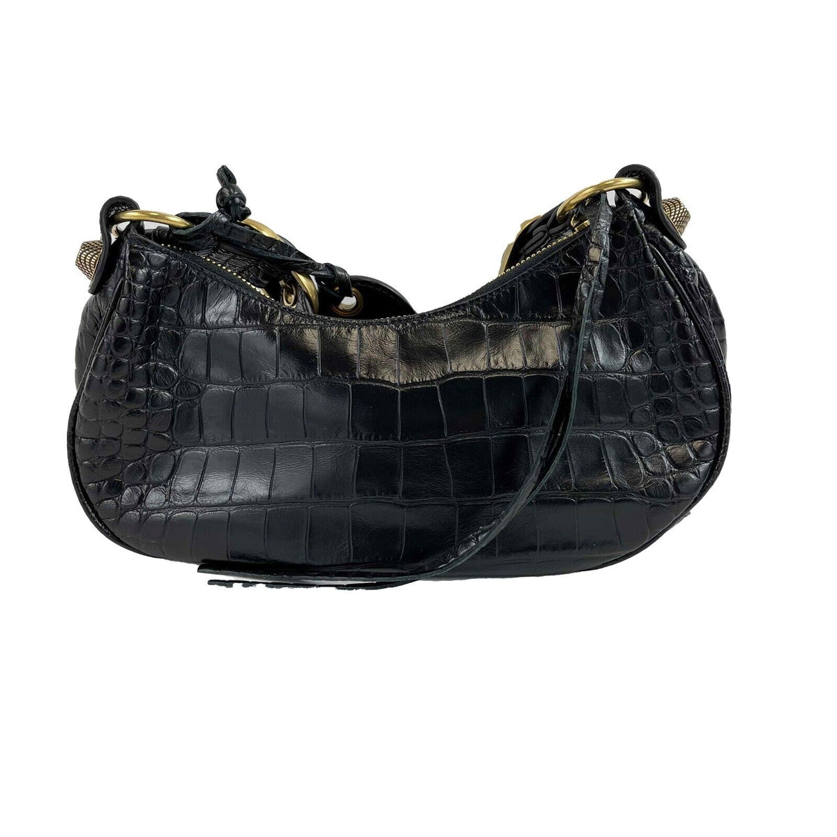 balenciaga - XS Shoulder Bag Crocodile Embossed Black Studded Shoulder Bag NEW
