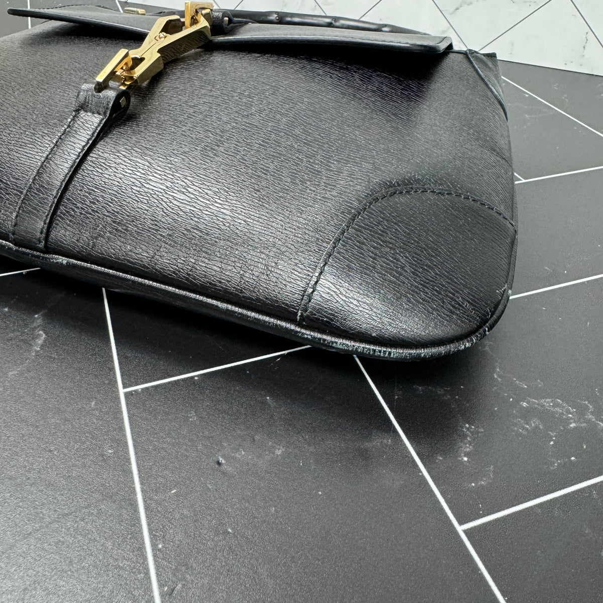 Gucci Black Leather Bamboo Shoulder Bag