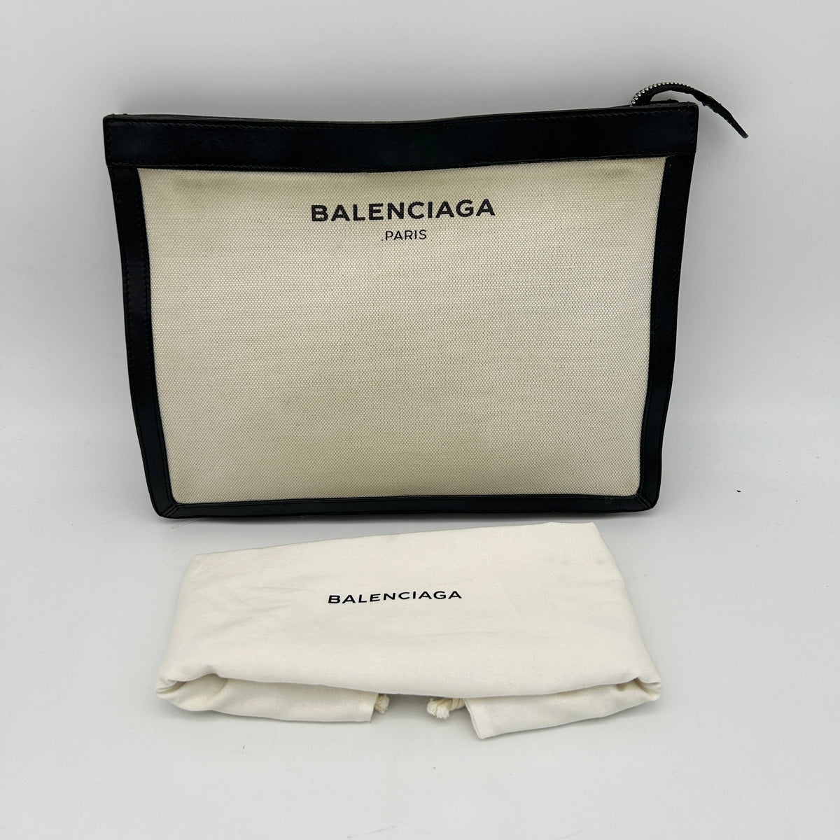 balenciaga Navy Canvas Leather Large Zip Pouch