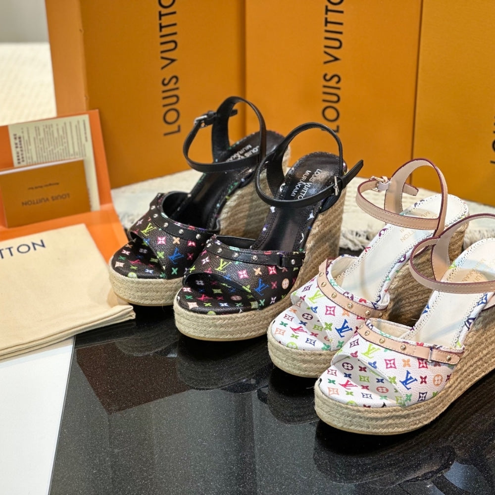 LV X TAKASHI MURAKAMI HELIOS WEDGE SANDAL BLACK