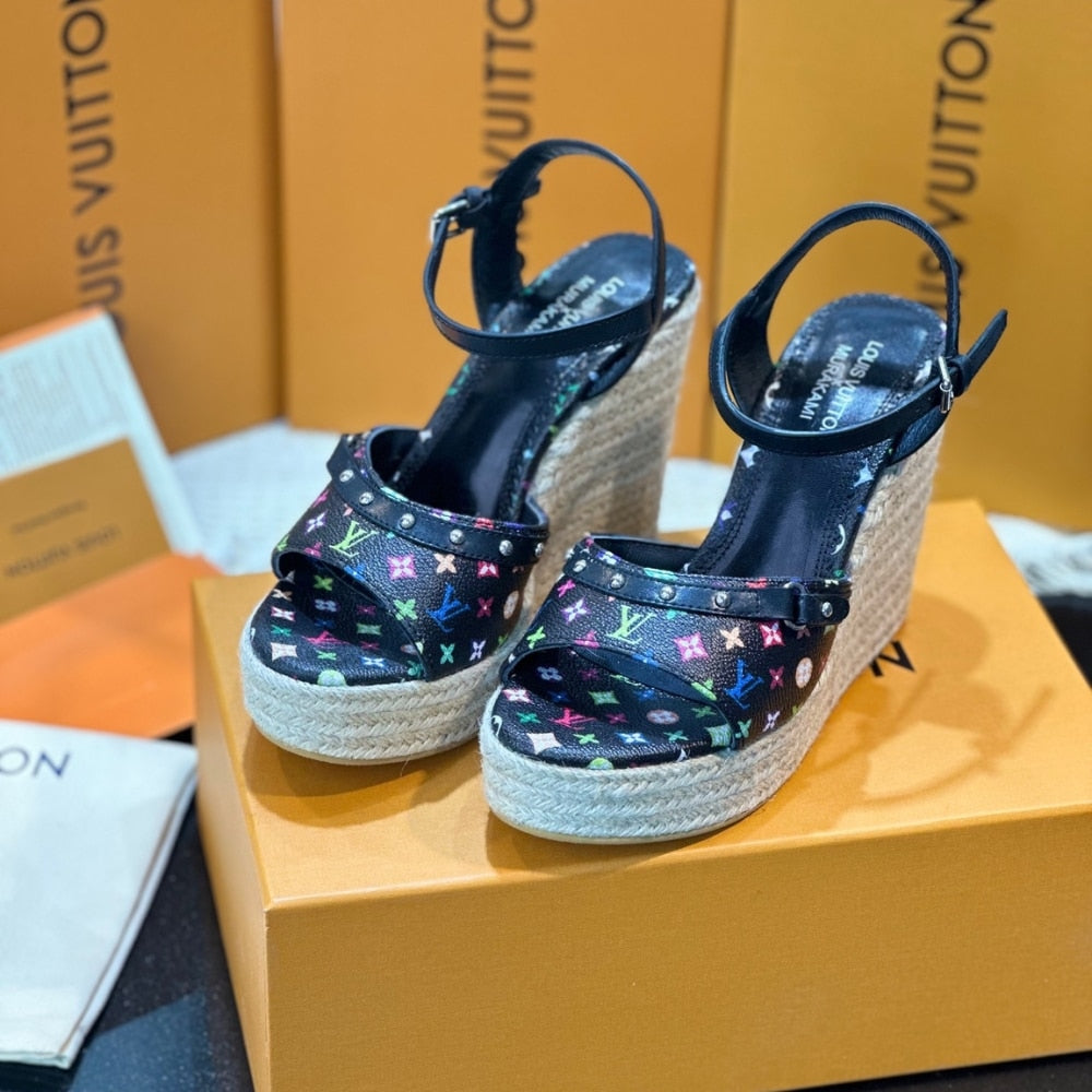 LV X TAKASHI MURAKAMI HELIOS WEDGE SANDAL BLACK