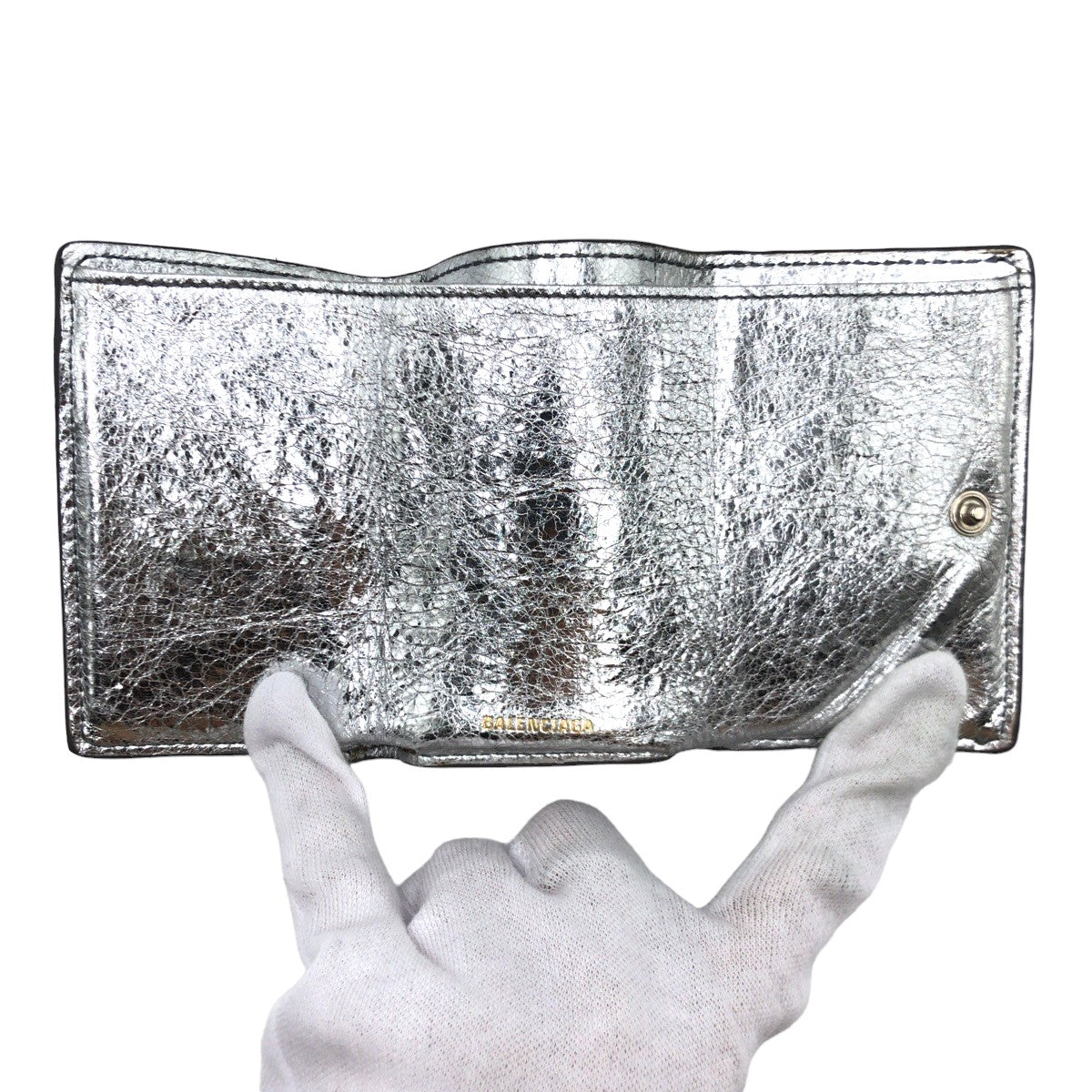 balenciaga Silver Leather Tri-Fold Wallet