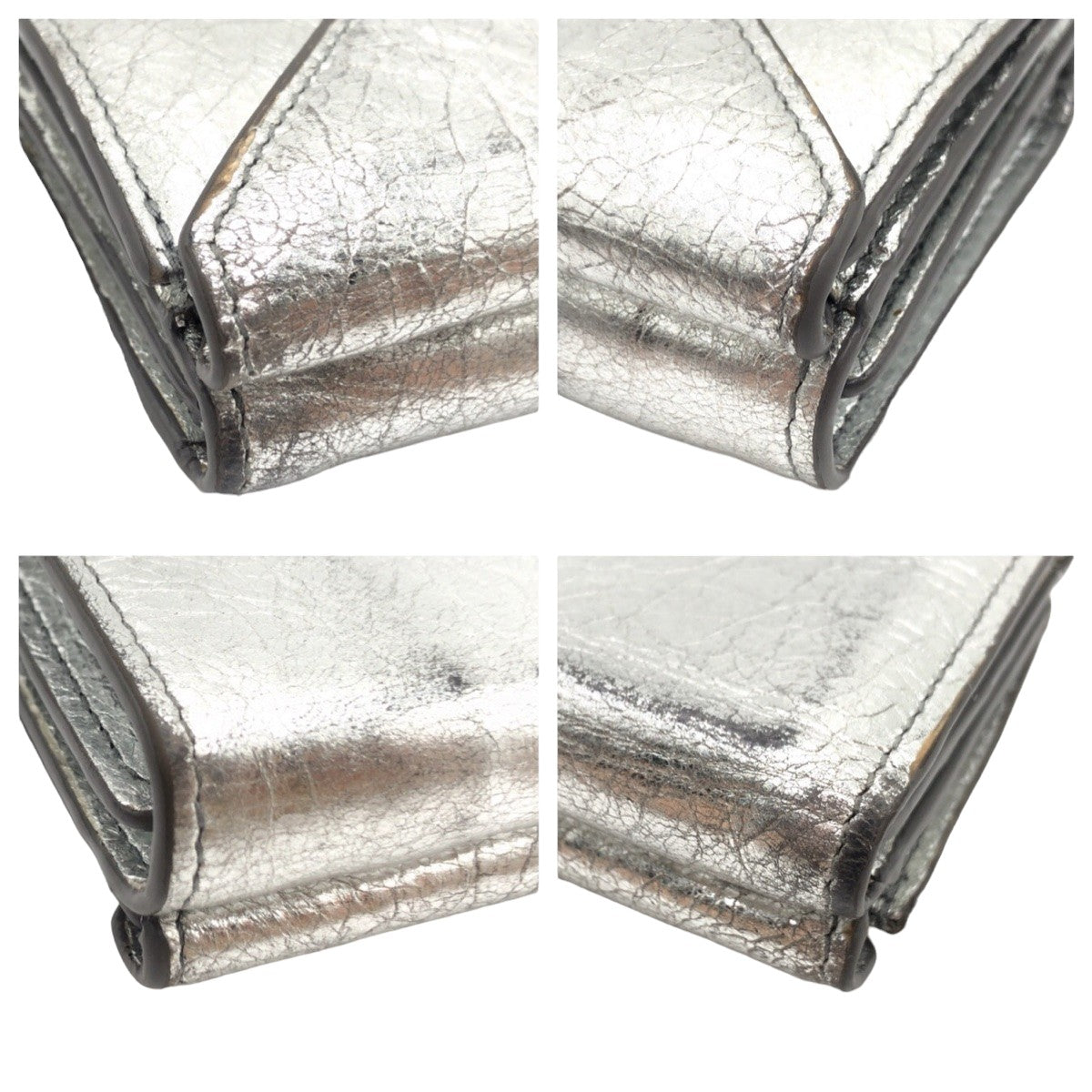 balenciaga Silver Leather Tri-Fold Wallet