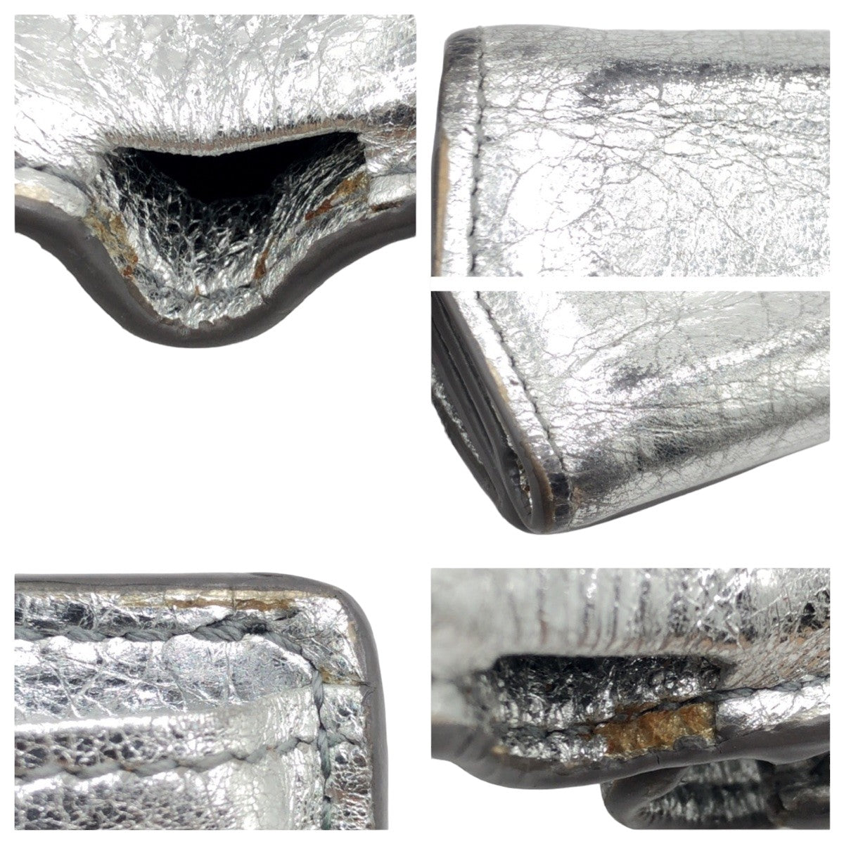 balenciaga Silver Leather Tri-Fold Wallet
