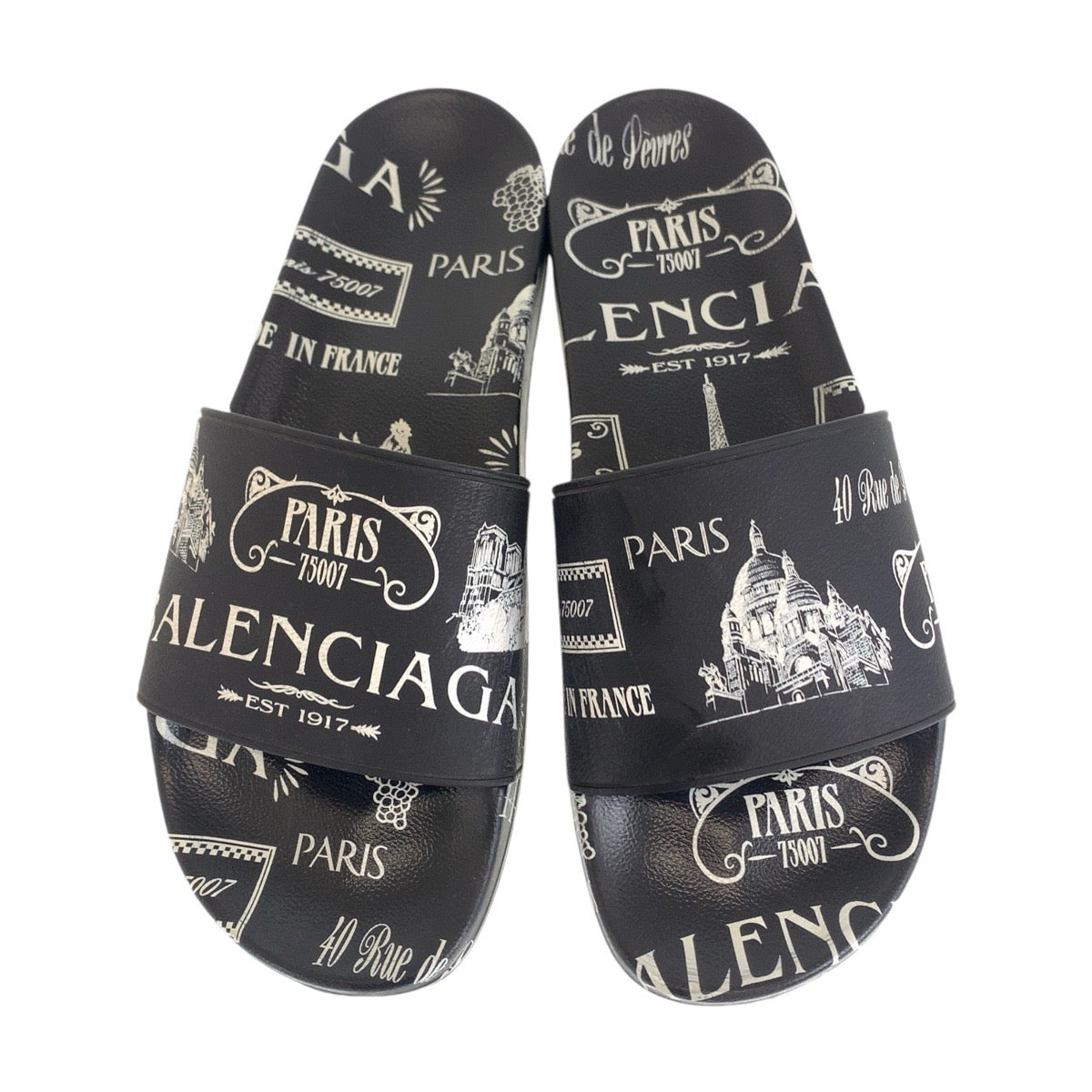 balenciaga Black White Rubber Sandals Slides