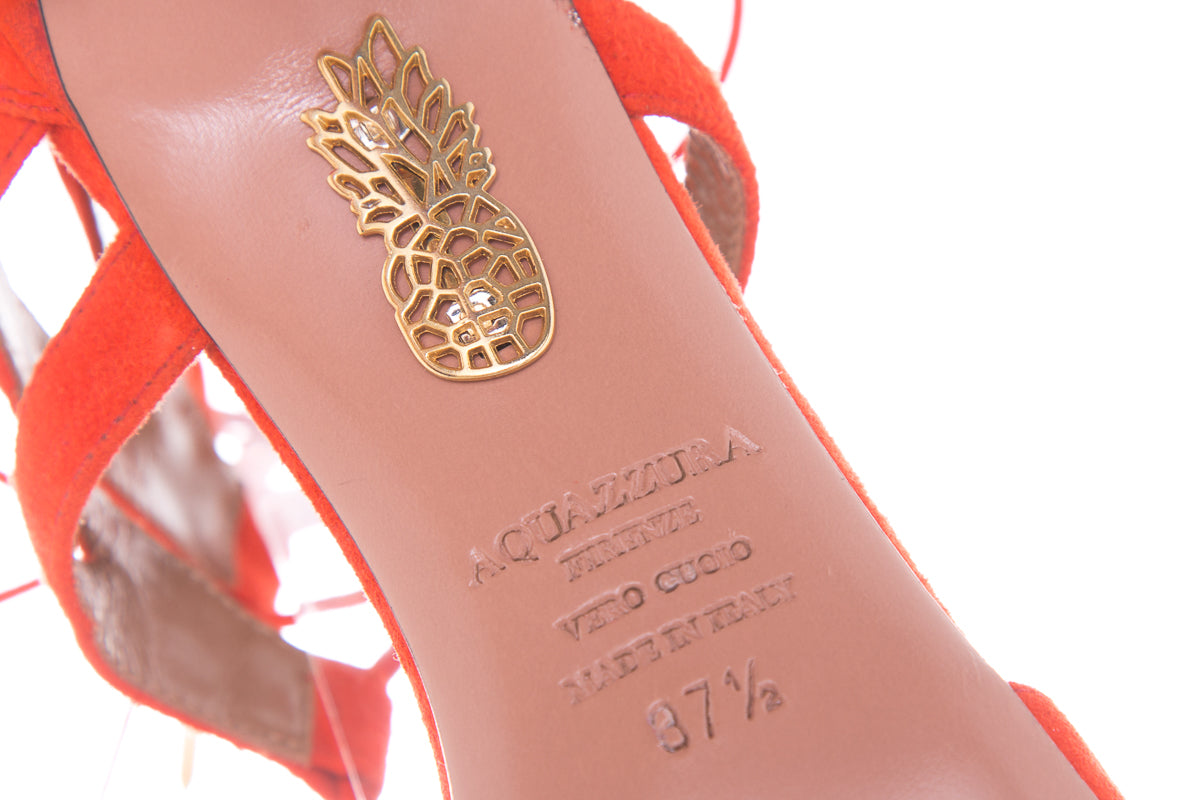 Aquazzura Red Suede Strappy Heels SZ 37.5