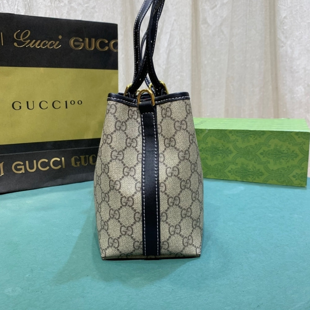 GG GG EMBLEM SMALL TOTE BAG BEIGE AND DARK BROWN 31CM 815214 FAD6L 9741