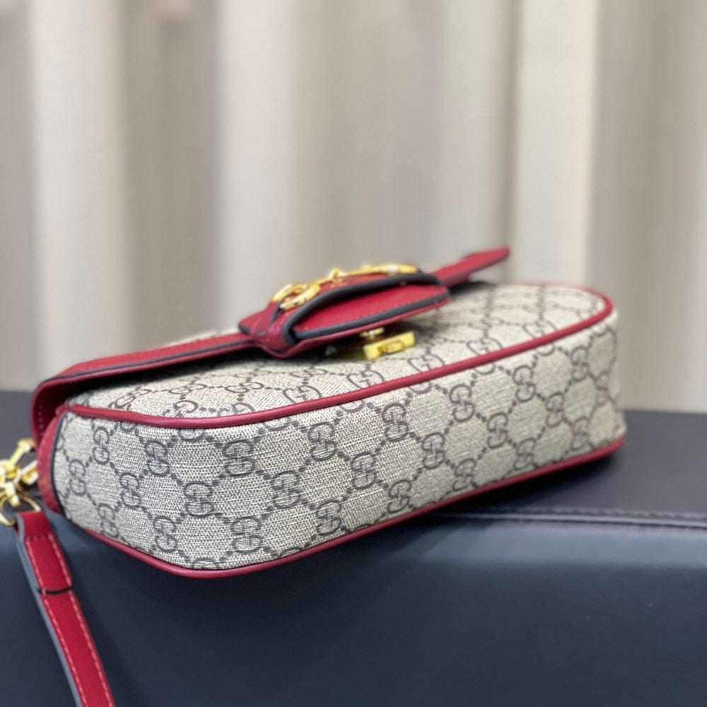 GG HORSEBIT 1955 SOFT SMALL TOP HANDLE BAG ROSSO ANCORA RED 22CM 815206 FAD6M 8759