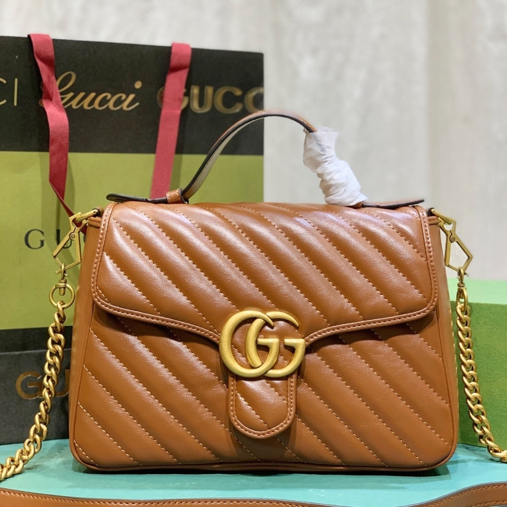 GG GG MARMONT MINI TOP HANDLE BAG BROWN 20CM
