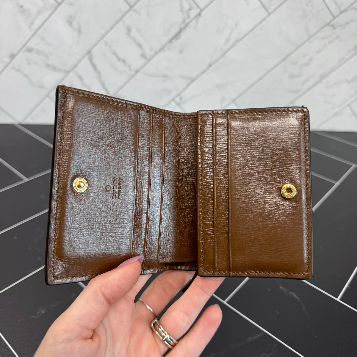 Gucci Brown Coated Canvas Heart Motif Wallet