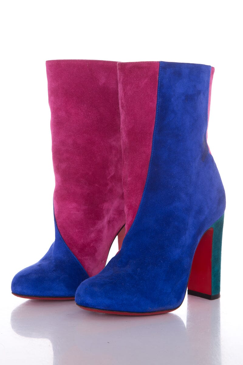 Christian Louboutin Multicolor Colorblock Suede Booties SZ 35.5