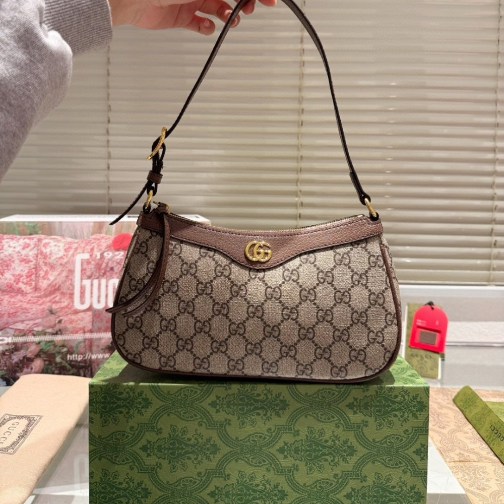 GG OPHIDIA SMALL SHOULDER BAG BEIGE AND DARK BROWN 24CM 735145 KAAAD 8358