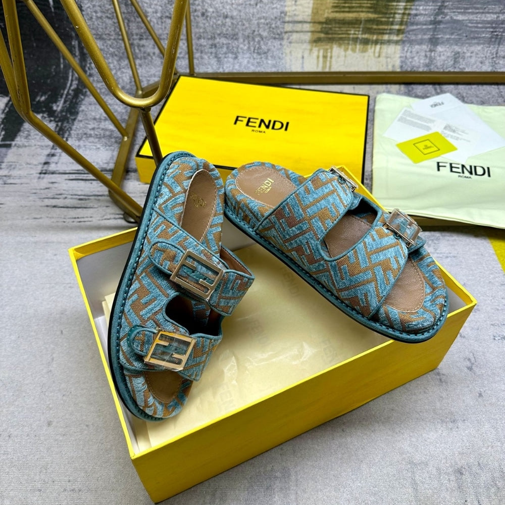 FD FEEL  FF JACQUARD VELVET SLIDES LIGHT BLUE  8X8326AOTMF1R88