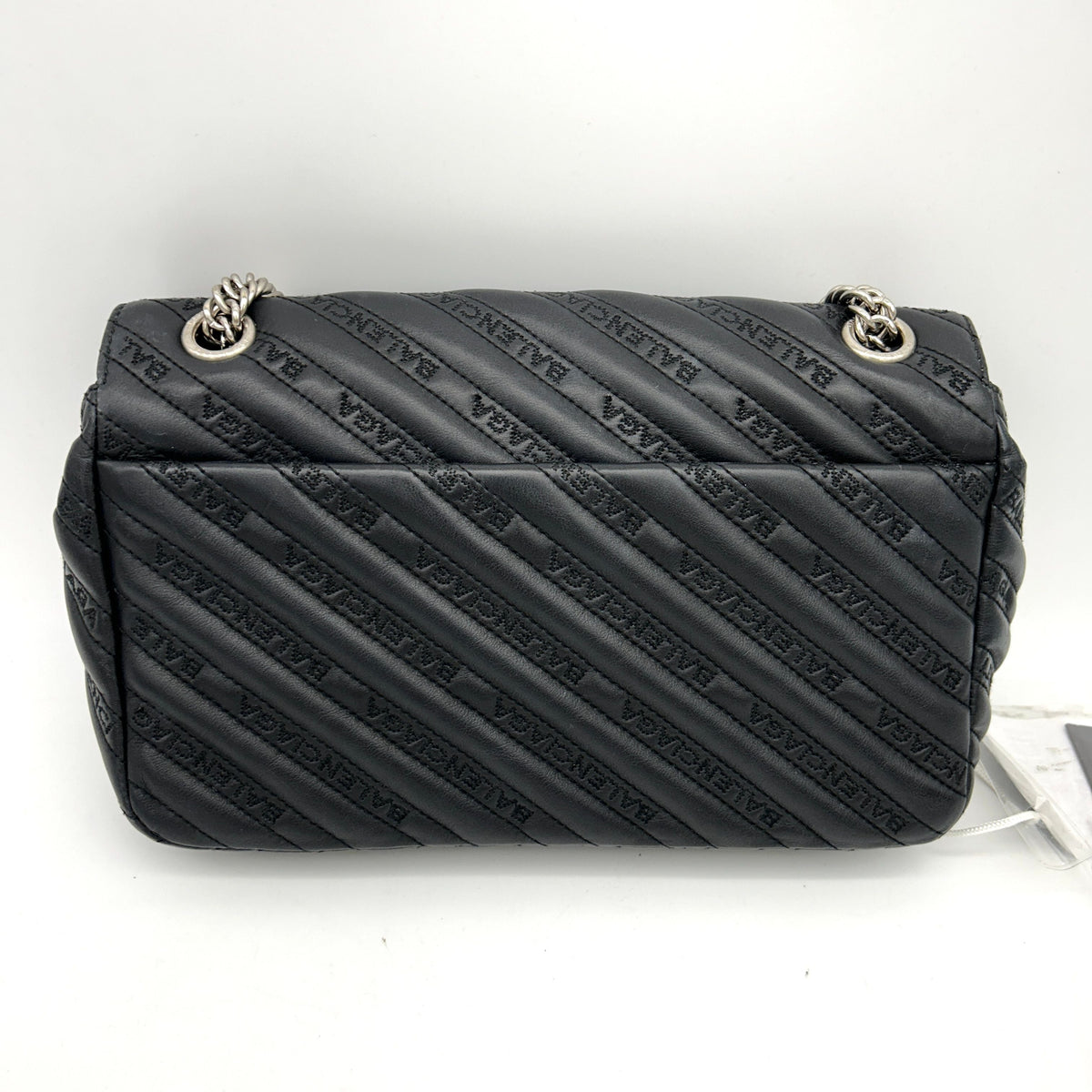 balenciaga Calfskin Logo Matelasse S BB Round Shoulder Bag Black LA43555
