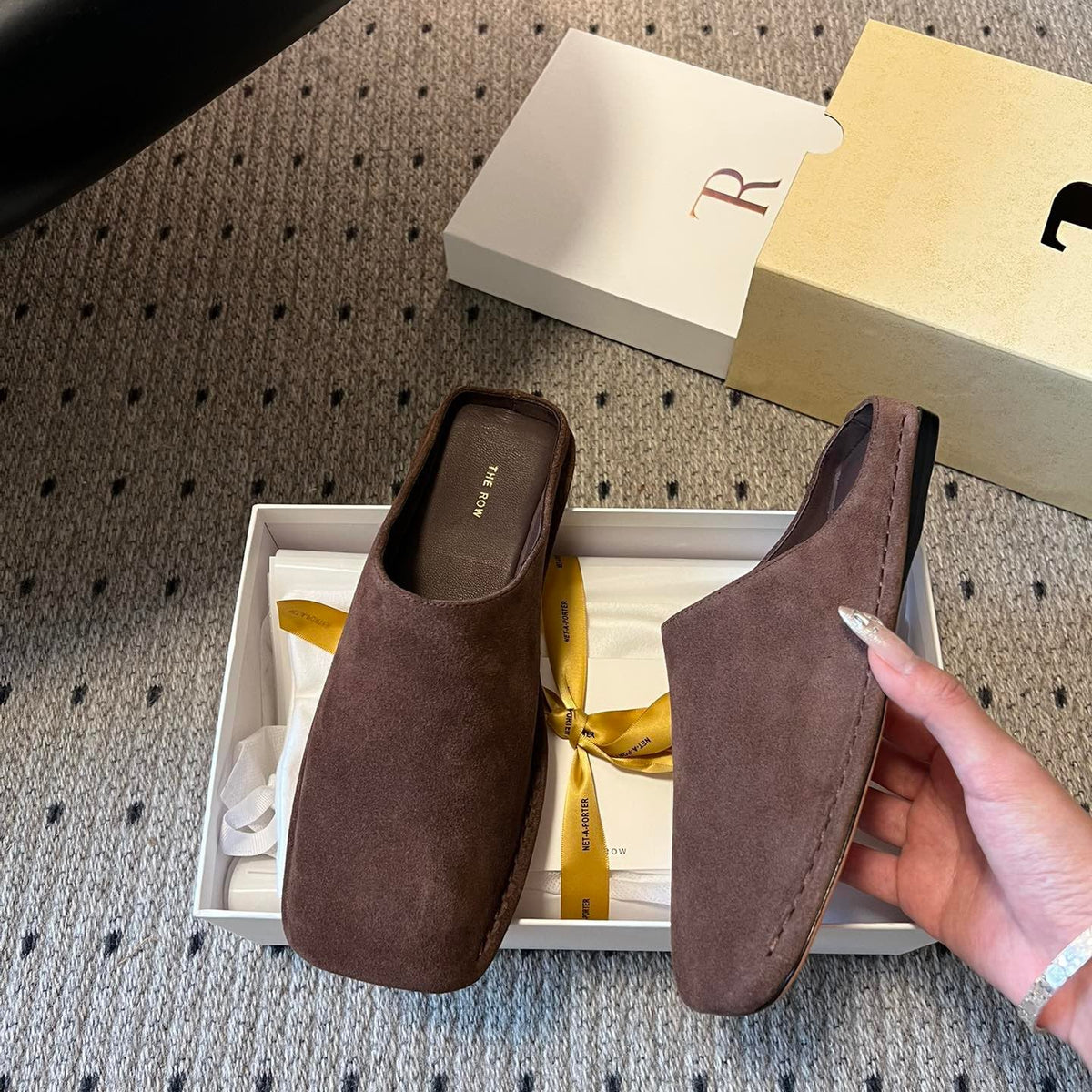 THE ROW SUEDE MULES