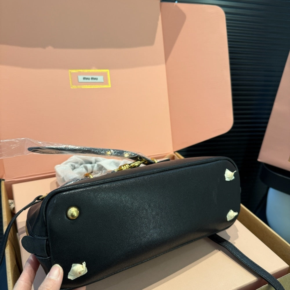 MIUMIU AVENTURE NAPPA TOP HANDLE BAG BLACK 28CM 5BB169 2BBL F0002 V OOO