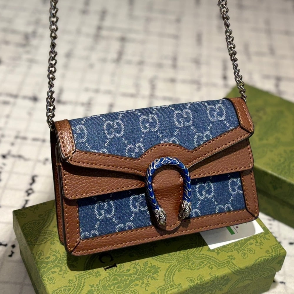 GG DIONYSUS SUPER MINI LEATHER DARK BLUE BROWN 16CM