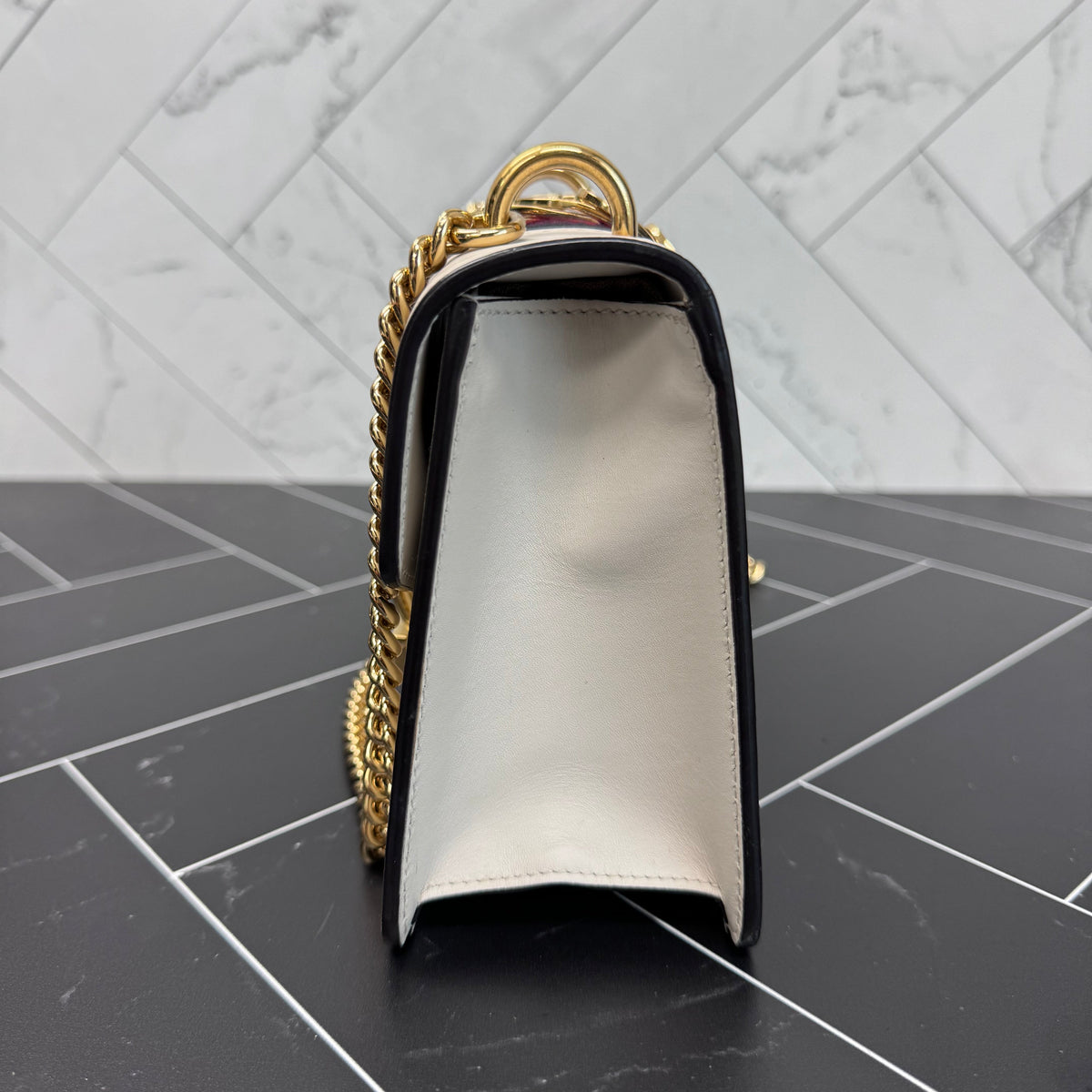 LIKE NEW Gucci White Sylvie Leather Chain Crossbody Bag