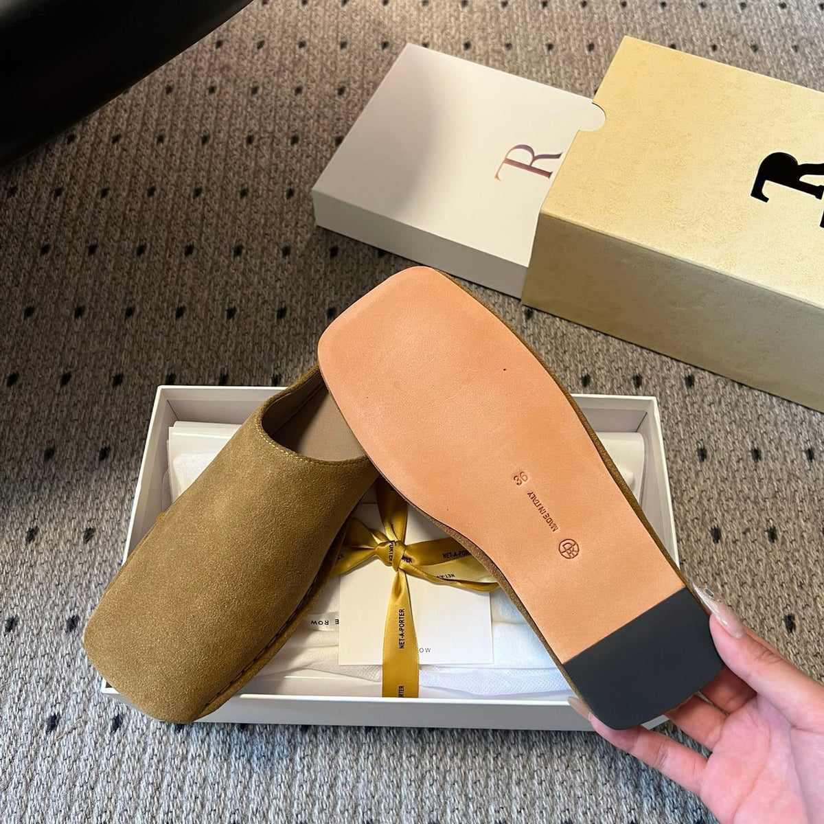 THE ROW SUEDE MULES