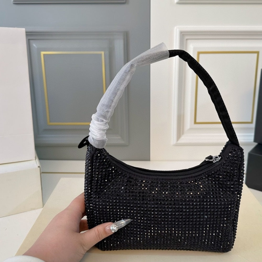 PR RE EDITION SATIN MINI BAG WITH CRYSTALS BLACK 21CM 1BC515 2AWL F0002 V OOO