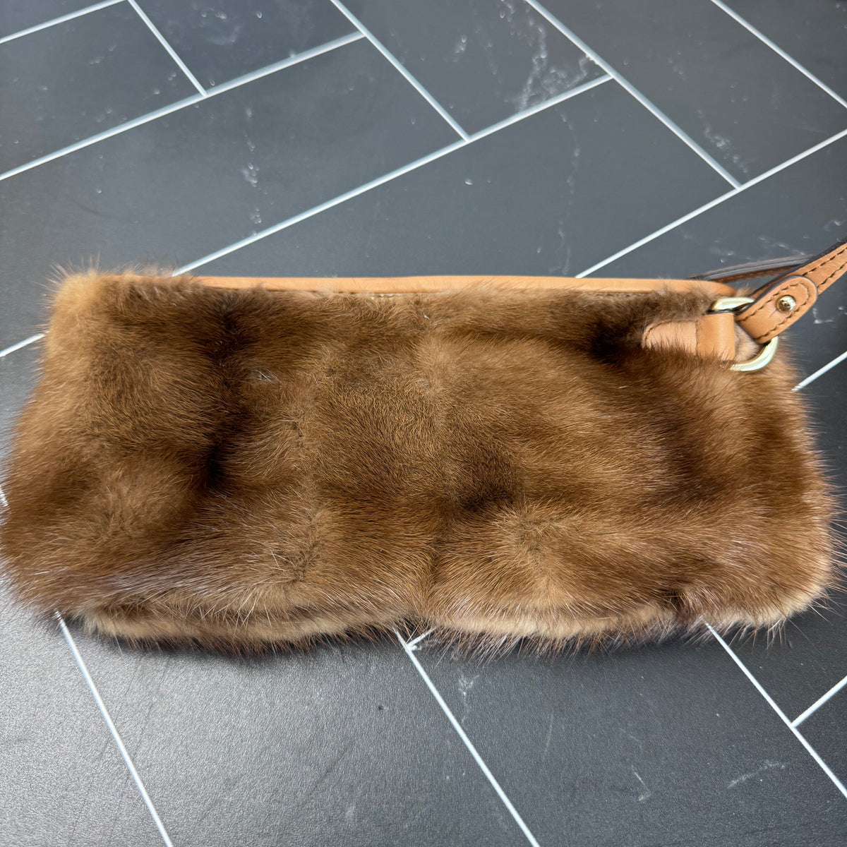 Gucci Tan Leather Craft Bag with Fur Pouch