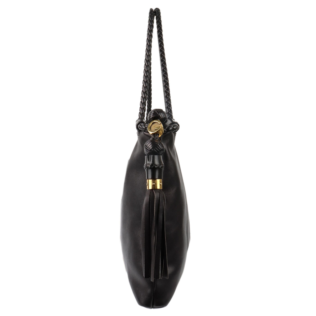 Gucci Black Leather Tote With Tassel.