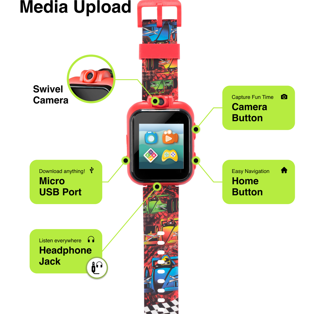 PlayZoom 2 Kids Smartwatch: Racing Cars Print in Black