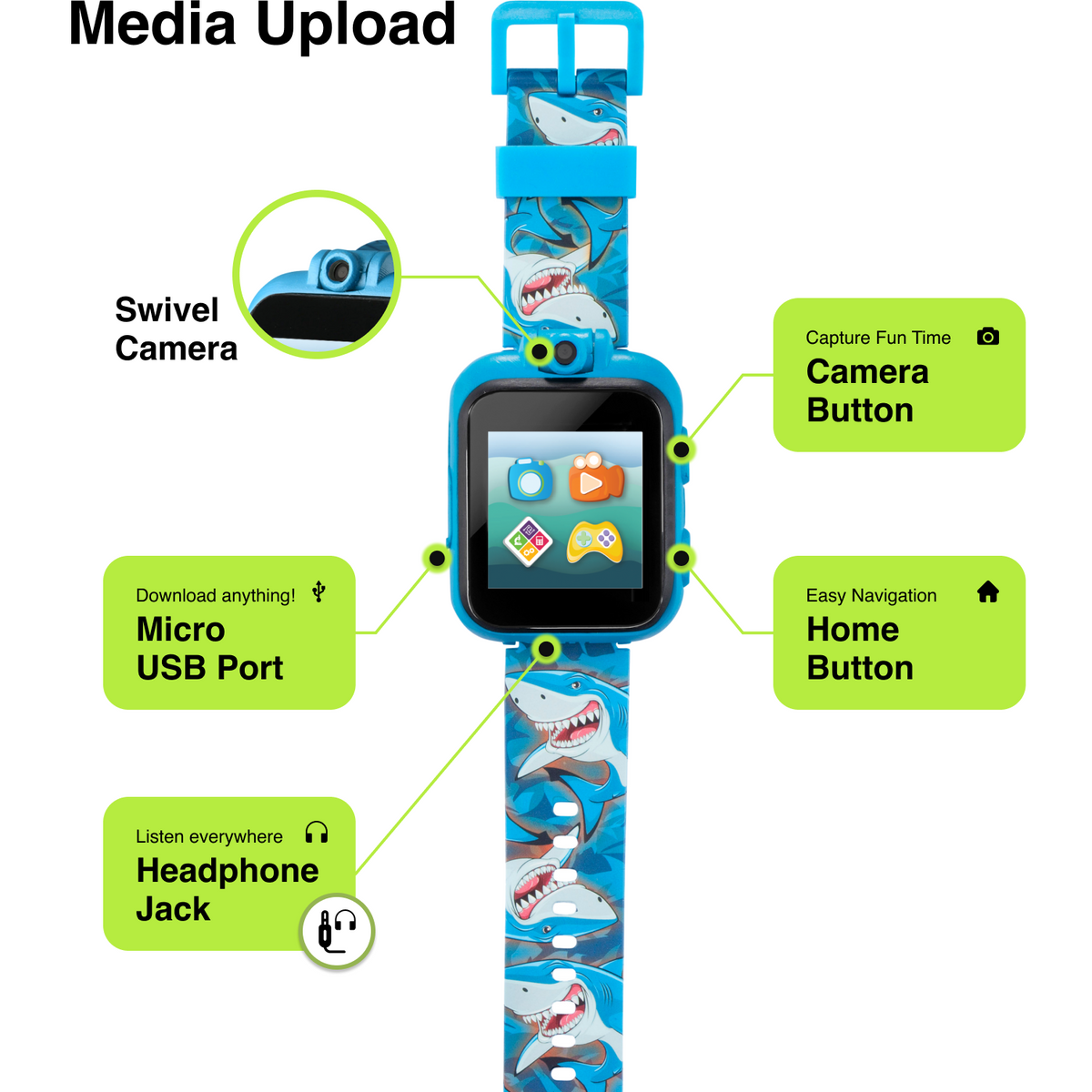 PlayZoom 2 Kids Smartwatch: Shark Print in Blue