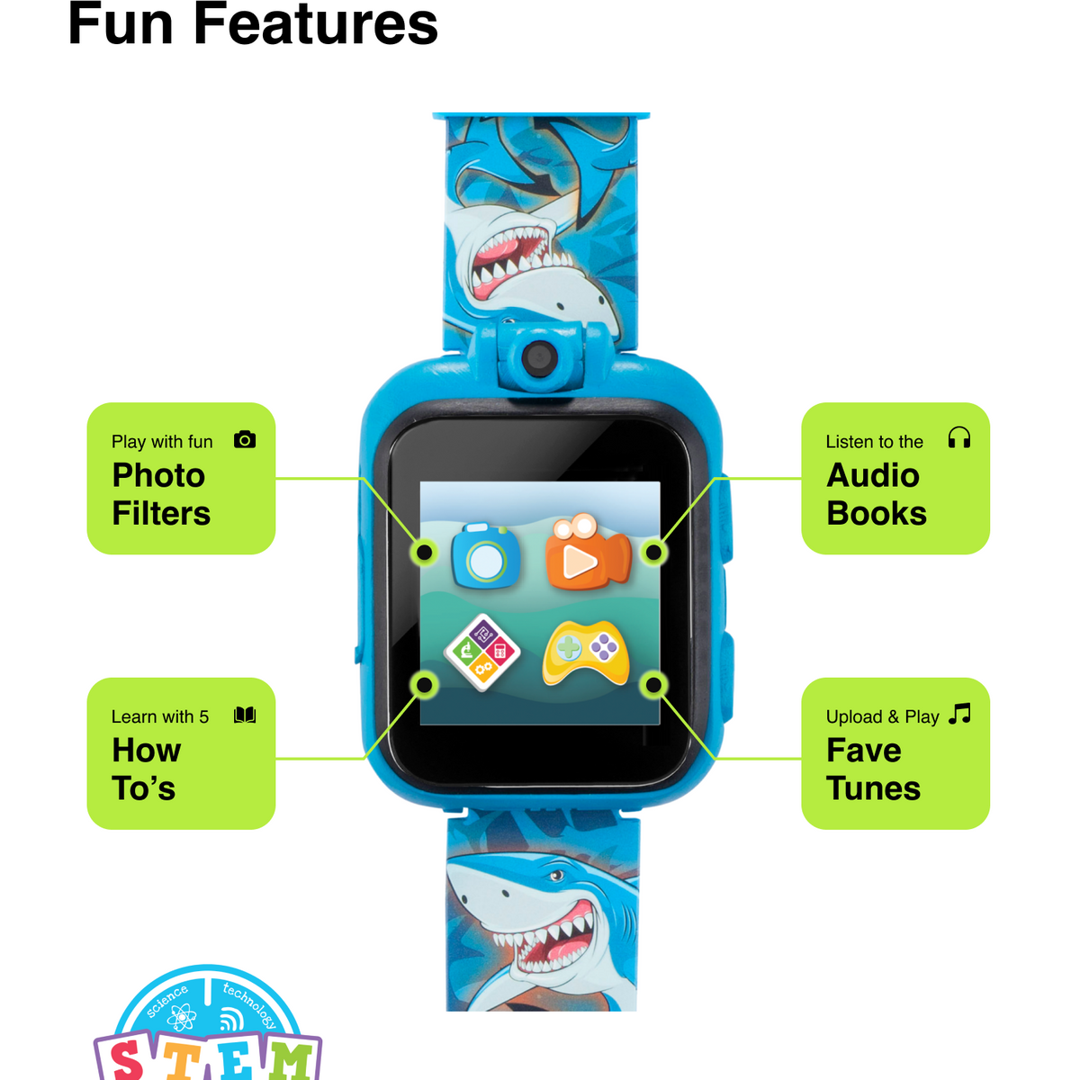 PlayZoom 2 Kids Smartwatch: Shark Print in Blue