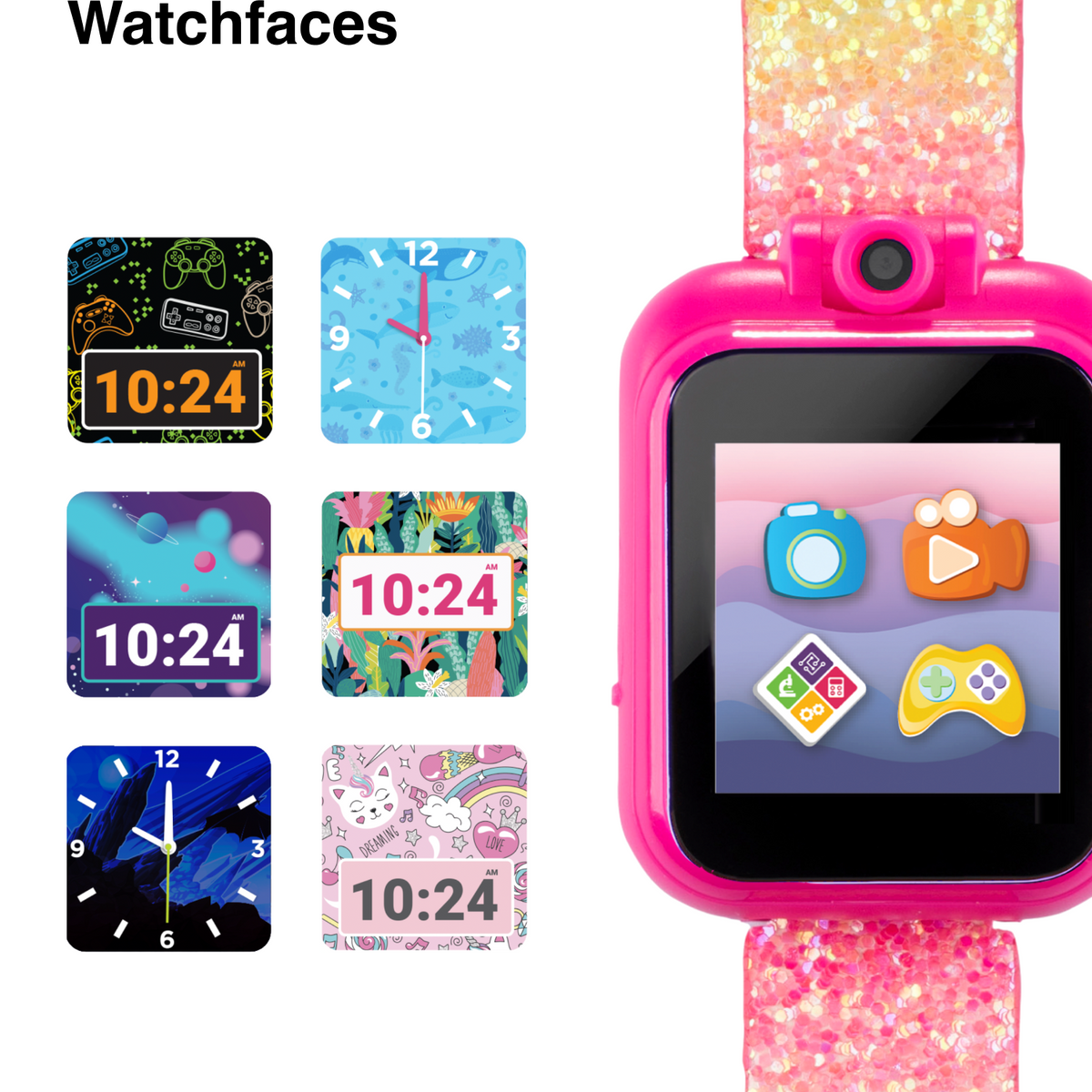 PlayZoom 2 Kids Smartwatch: Pastel Rainbow Glitter Print