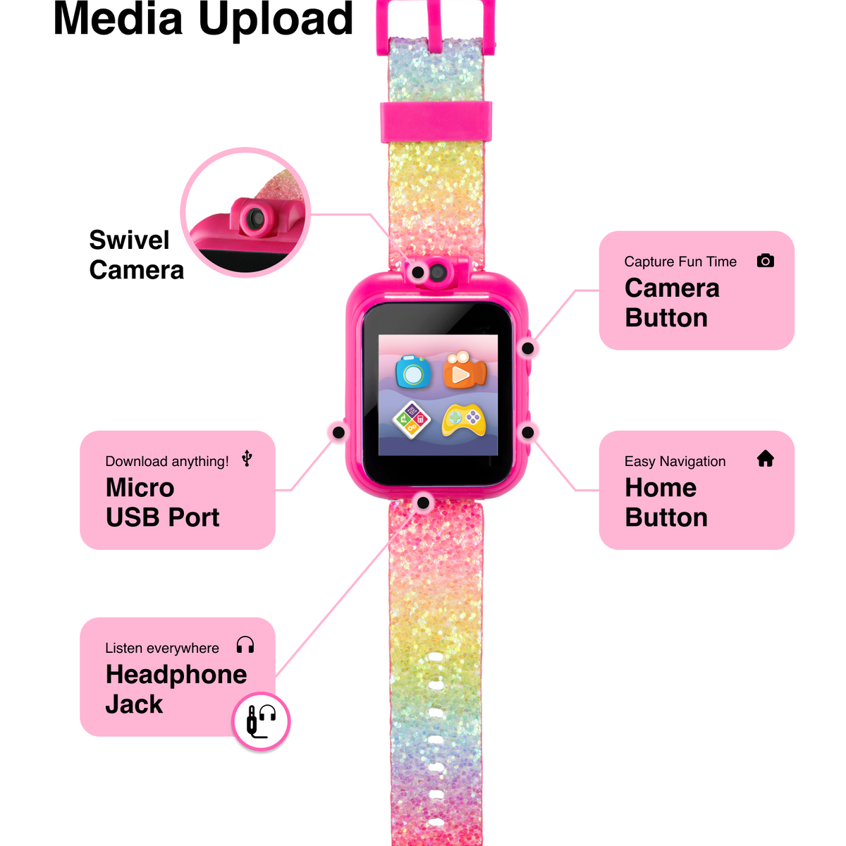 PlayZoom 2 Kids Smartwatch: Pastel Rainbow Glitter Print