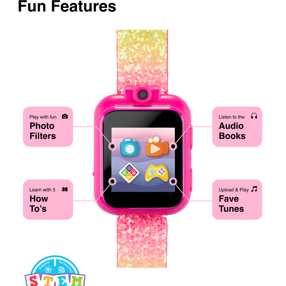 PlayZoom 2 Kids Smartwatch: Pastel Rainbow Glitter Print