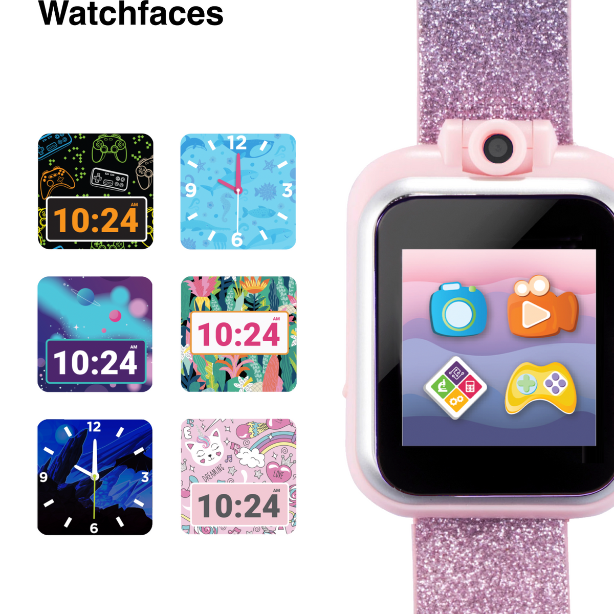 PlayZoom 2 Kids Smartwatch: Pastel Blue and Pink Glitter