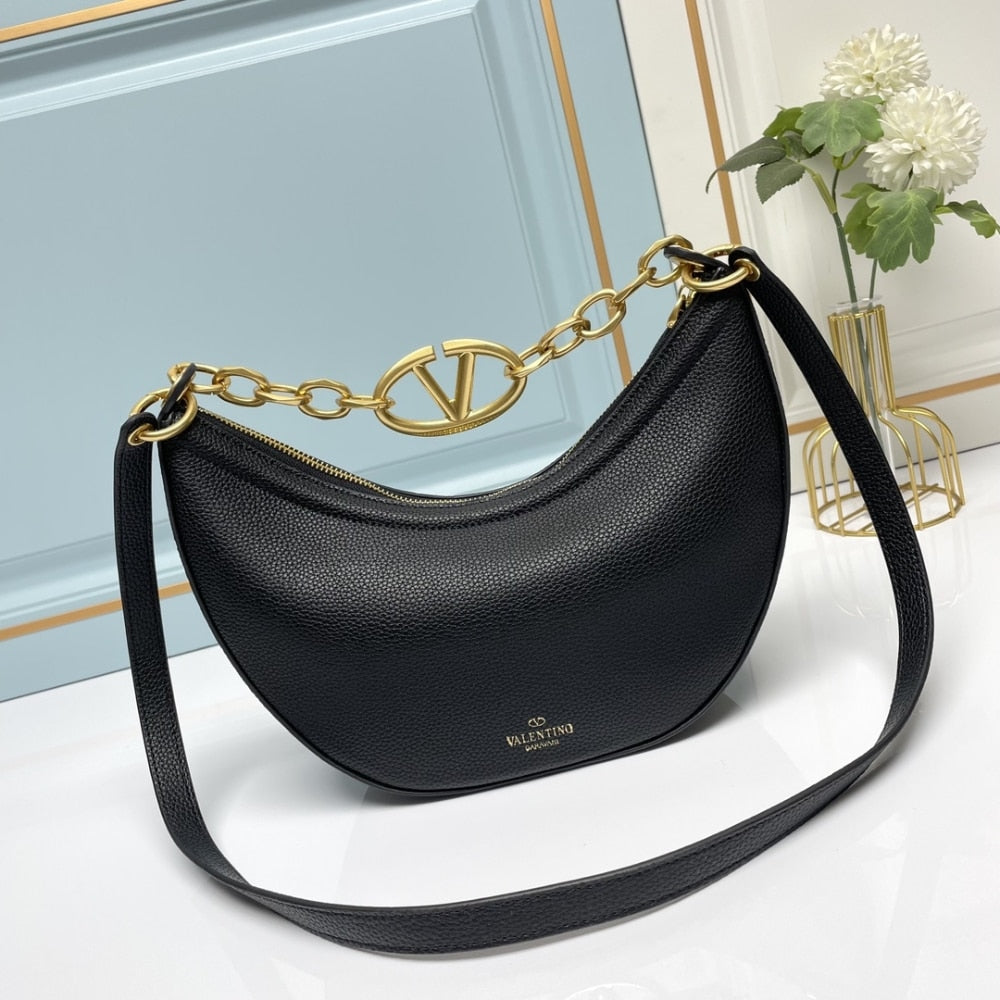 VO GARAVANI VLOGO MOON MEDIUM GRAINY HOBO BAG WITH CHAIN BLACK 29CM 4W0B0N59JDK 0NO
