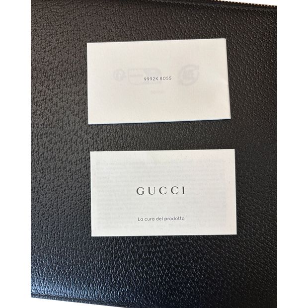 GUCCI Horsebit Top Zip Wrist Pouch in Black Leather