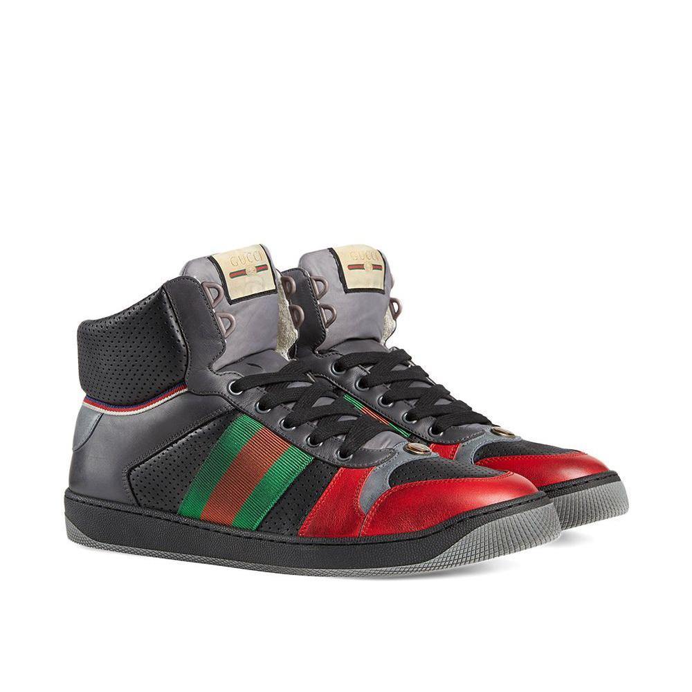 Gucci Men's Screener Leather High-top Sneakers Light Hibiscus Red