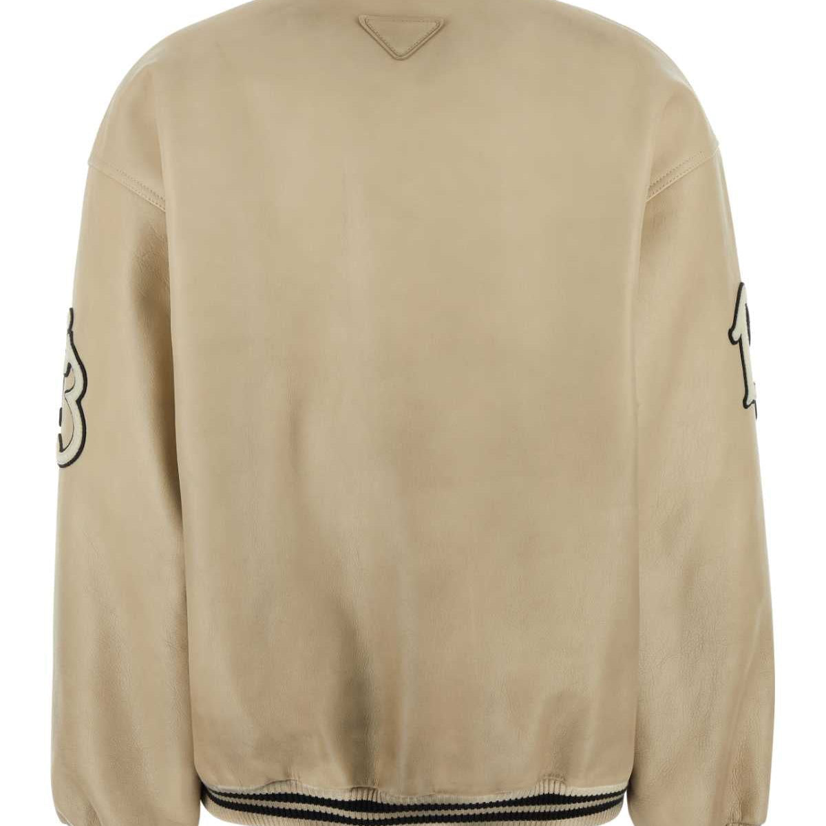 PRADA Ivory Leather Bomber Jacket for Women - Fall/Winter 2024