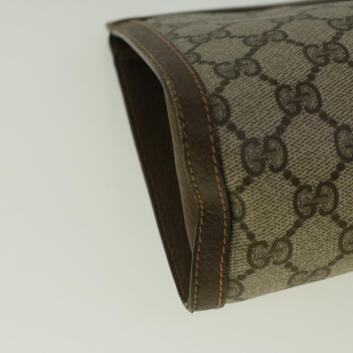 GUCCI Gg Canvas Web Sherry Line Clutch Bag Pvc Leather Beige Green Auth 59249