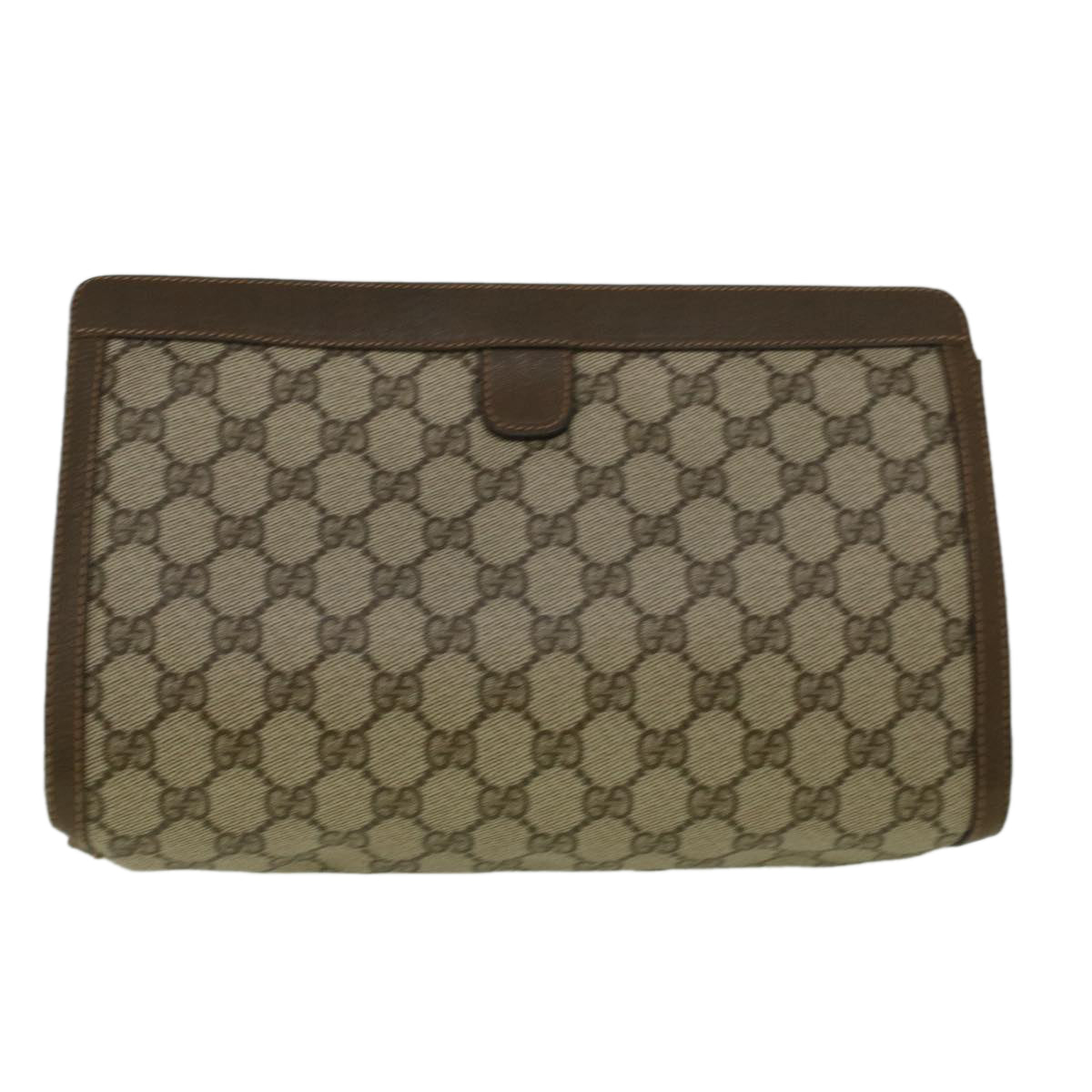 GUCCI Gg Canvas Web Sherry Line Clutch Bag Pvc Leather Beige Green Auth 59249