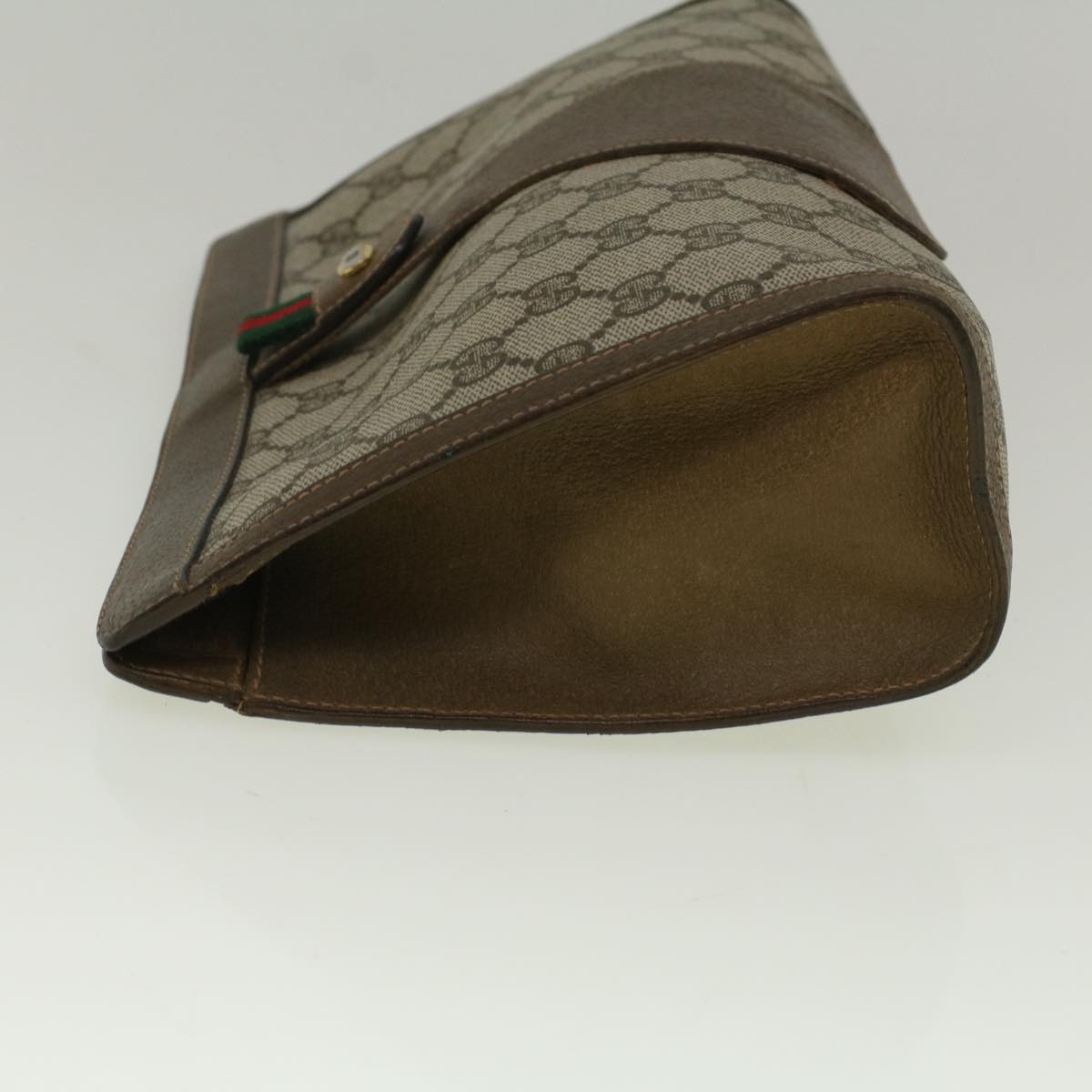 GUCCI Gg Canvas Web Sherry Line Clutch Bag Pvc Leather Beige Green Auth 59249
