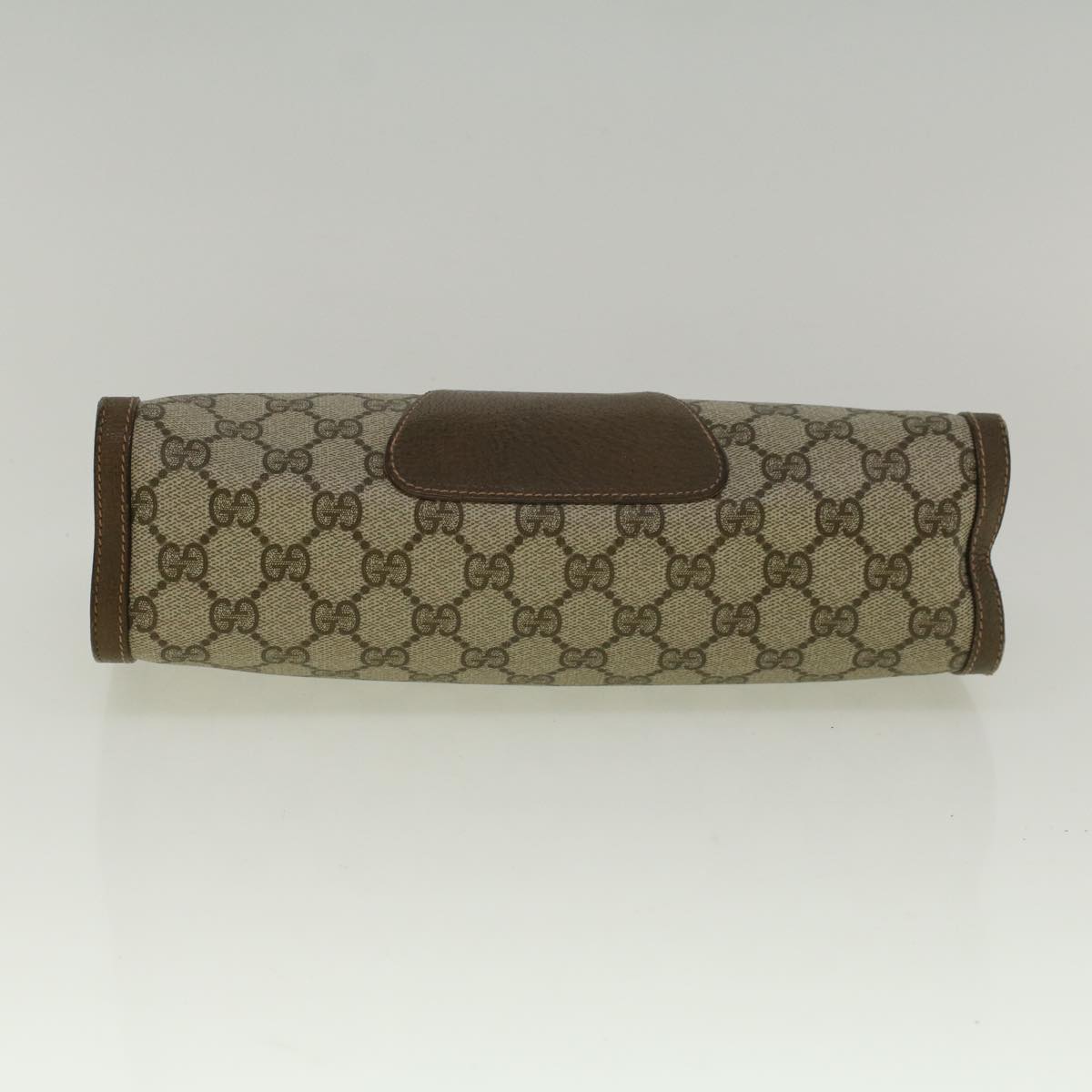 GUCCI Gg Canvas Web Sherry Line Clutch Bag Pvc Leather Beige Green Auth 59249