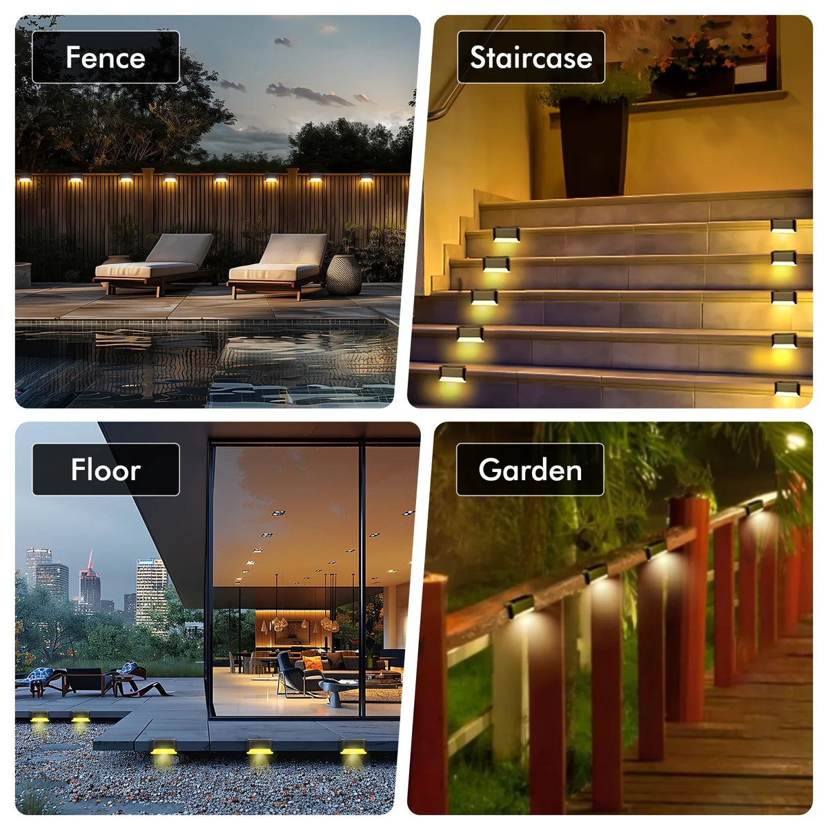 4 Pack Solar Deck Lights Outdoor, Solar Step Lights Waterproof LED Solar Lights for Outdoor Stairs Step Fence Yard Patio Pathway Christmas Decoration Lights(Black-Warm White)