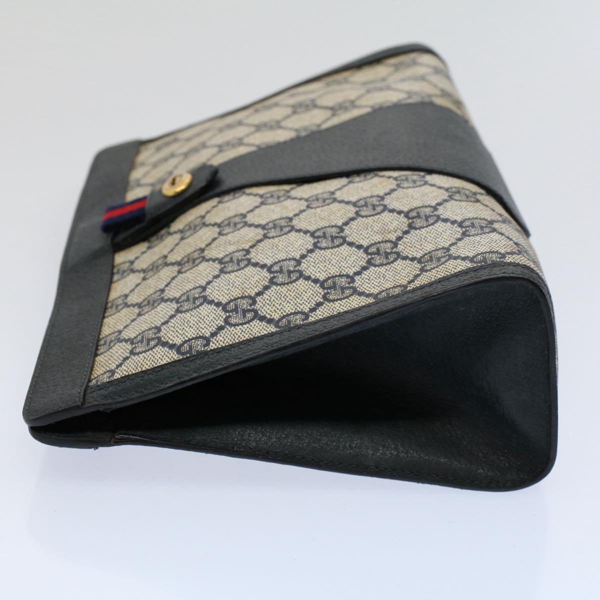 GUCCI GG Supreme Sherry Line Clutch Bag Red Navy Gray 156 01 033 Auth 59620